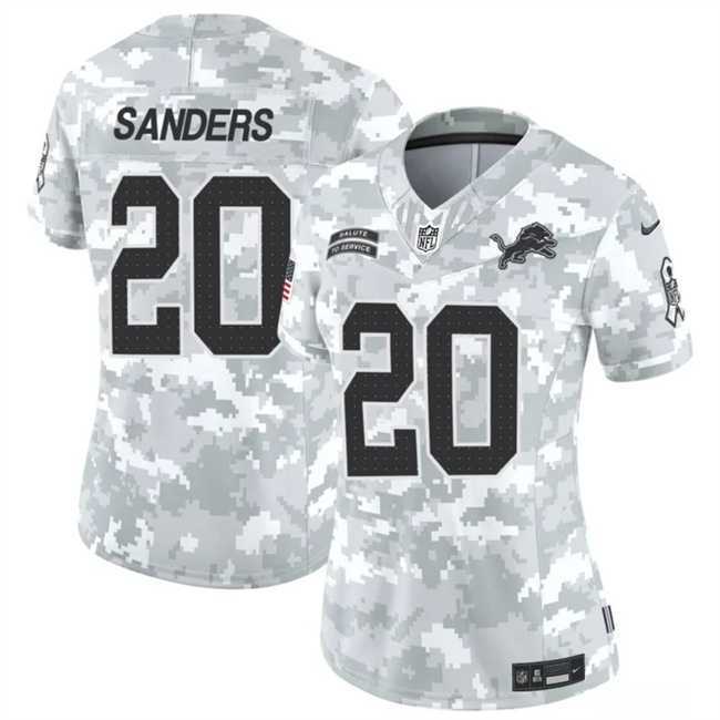 Women%27s Detroit Lions #20 Barry Sanders 2024 F.U.S.E Arctic Camo Salute To Service Limited Stitched Jersey Dzhi